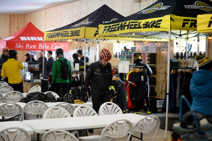 Ski event vendors inside event hall