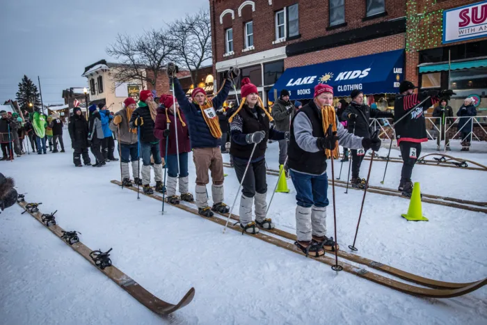 Birkie Giant Ski Race on Main Street in Hayward, WI