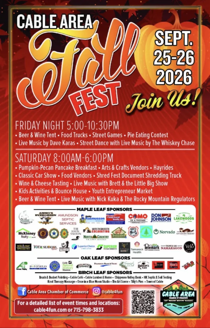 Cable Area Fall Fest poster. Detailed event information available on cable4fun.com.